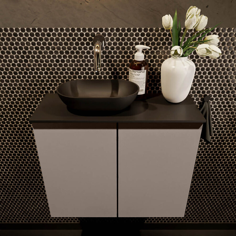 MONDIAZ FOWY toiletmeubel 60cm kleur smoke. Waskom positie links kleur urban | urban. Zonder kraangat - Afbeelding 2