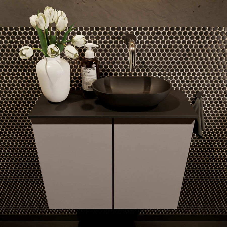 MONDIAZ FOWY toiletmeubel 60cm kleur smoke. Waskom positie rechts kleur urban | urban. Zonder kraangat - Afbeelding 2