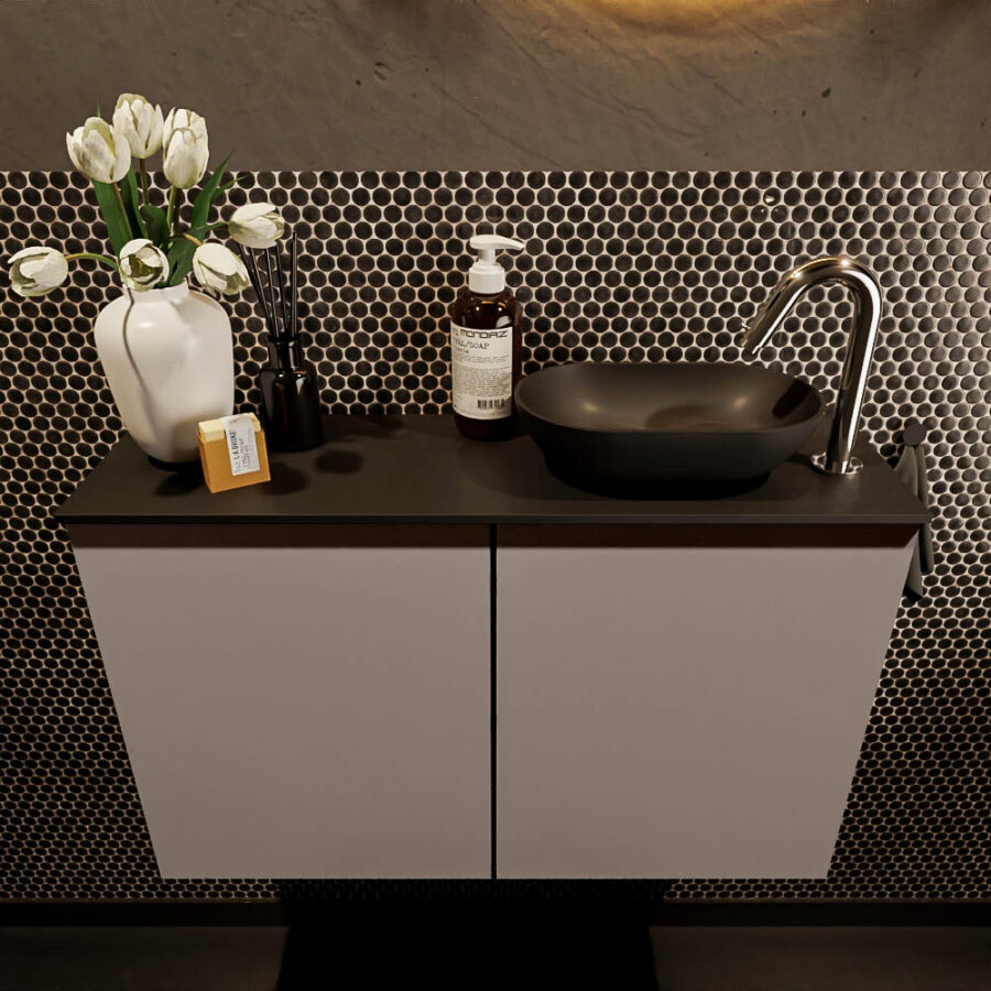 MONDIAZ FOWY toiletmeubel 80cm kleur smoke. Waskom positie rechts kleur urban | urban. Met 1 kraangat - Afbeelding 2