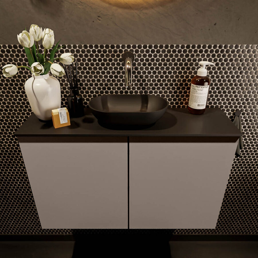 MONDIAZ FOWY toiletmeubel 80cm kleur smoke. Waskom positie midden kleur urban | urban. Zonder kraangat - Afbeelding 2