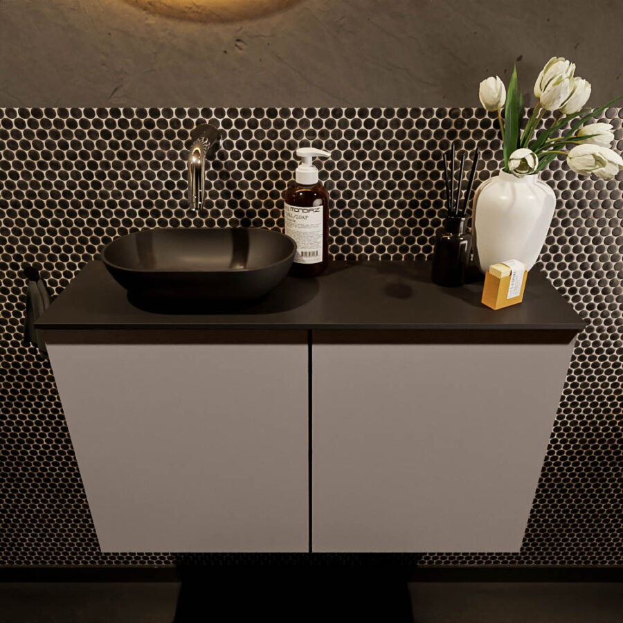 MONDIAZ FOWY toiletmeubel 80cm kleur smoke. Waskom positie links kleur urban | urban. Zonder kraangat - Afbeelding 2