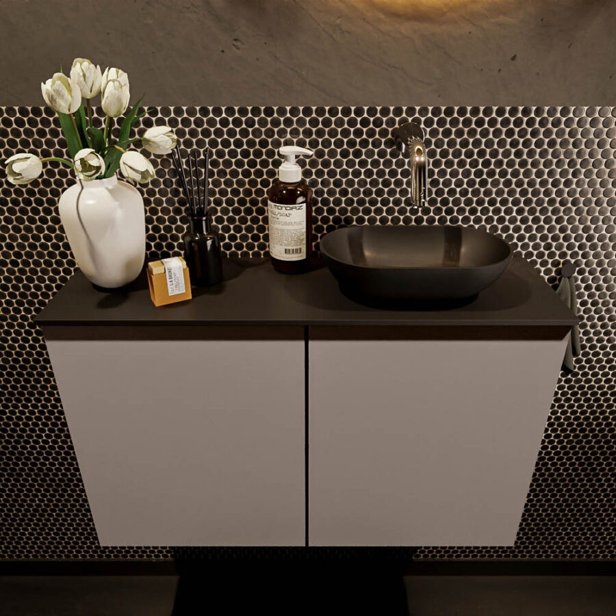 MONDIAZ FOWY toiletmeubel 80cm kleur smoke. Waskom positie rechts kleur urban | urban. Zonder kraangat - Afbeelding 2