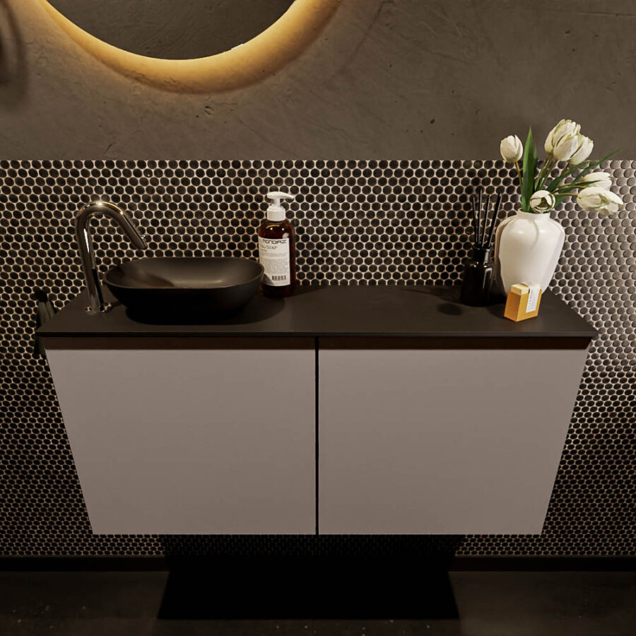MONDIAZ FOWY toiletmeubel 100cm kleur smoke. Waskom positie links kleur urban | urban. Met 1 kraangat - Afbeelding 2