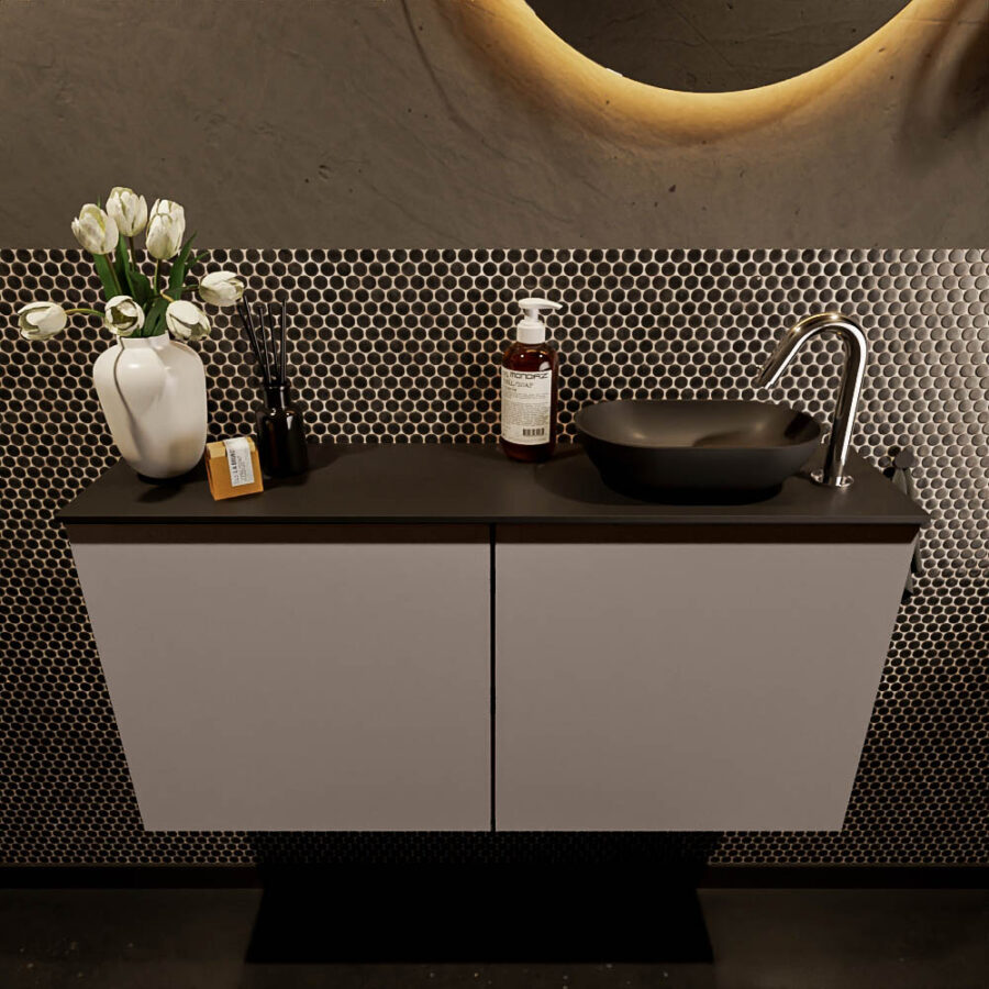 MONDIAZ FOWY toiletmeubel 100cm kleur smoke. Waskom positie rechts kleur urban | urban. Met 1 kraangat - Afbeelding 2
