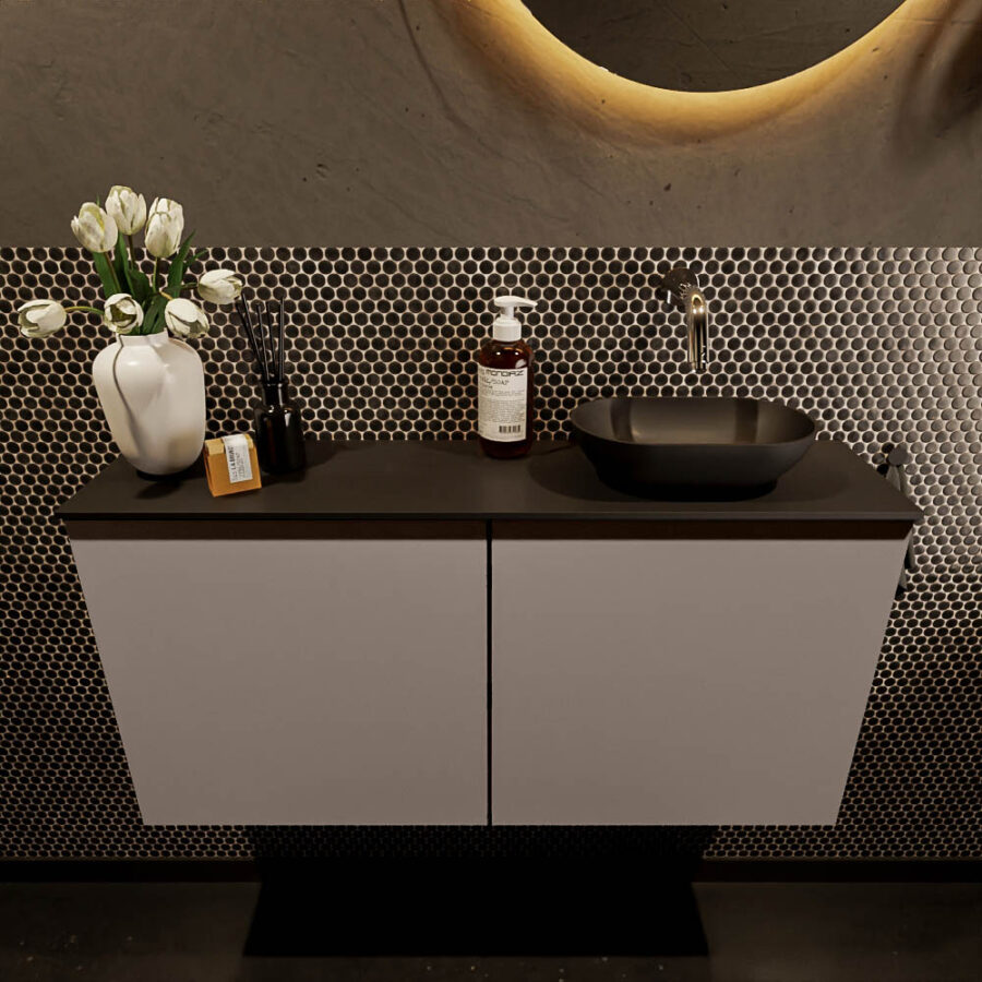 MONDIAZ FOWY toiletmeubel 100cm kleur smoke. Waskom positie rechts kleur urban | urban. Zonder kraangat - Afbeelding 2