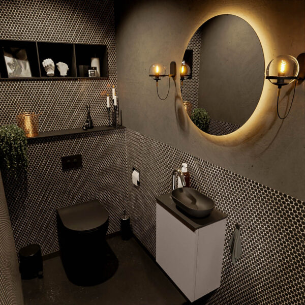 MONDIAZ FOWY toiletmeubel 40cm kleur smoke. Waskom positie rechts kleur urban | urban. Met 1 kraangat