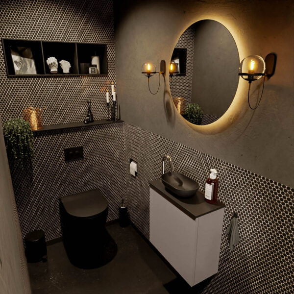 MONDIAZ FOWY toiletmeubel 50cm kleur smoke. Waskom positie links kleur urban | urban. Met 1 kraangat