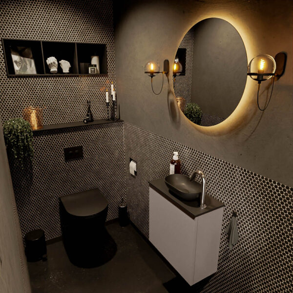 MONDIAZ FOWY toiletmeubel 50cm kleur smoke. Waskom positie rechts kleur urban | urban. Met 1 kraangat