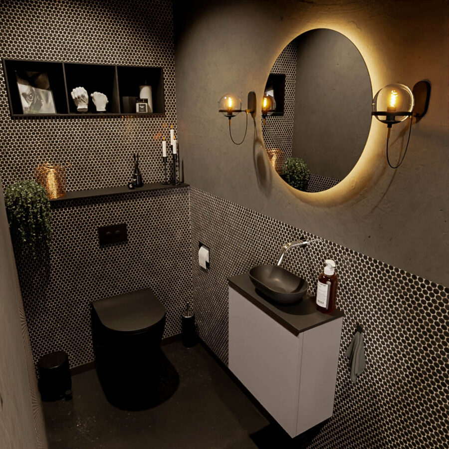 MONDIAZ FOWY toiletmeubel 50cm kleur smoke. Waskom positie midden kleur urban | urban. Zonder kraangat