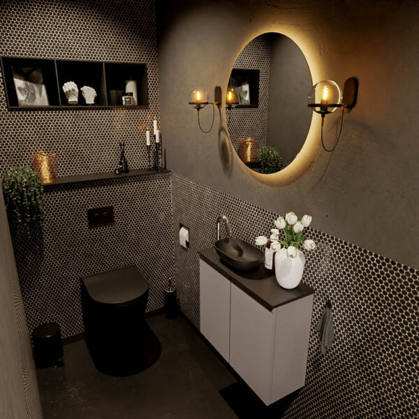 MONDIAZ FOWY toiletmeubel 60cm kleur smoke. Waskom positie links kleur urban | urban. Met 1 kraangat