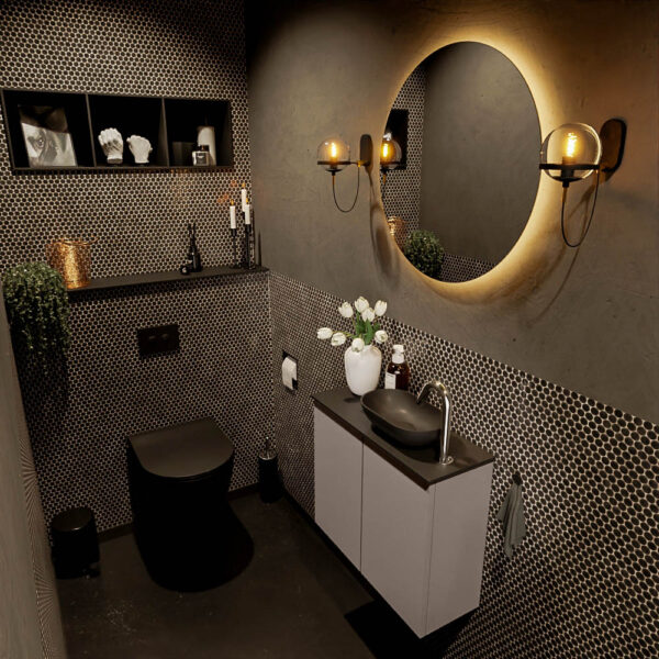MONDIAZ FOWY toiletmeubel 60cm kleur smoke. Waskom positie rechts kleur urban | urban. Met 1 kraangat