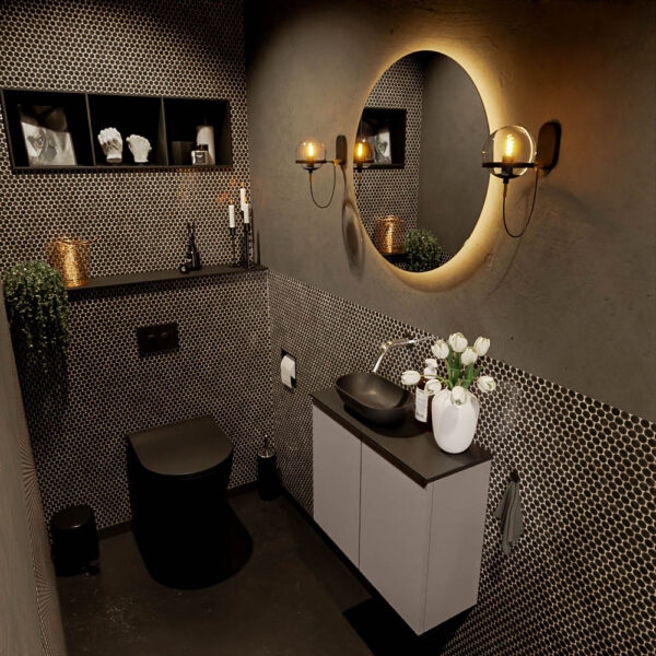 MONDIAZ FOWY toiletmeubel 60cm kleur smoke. Waskom positie links kleur urban | urban. Zonder kraangat