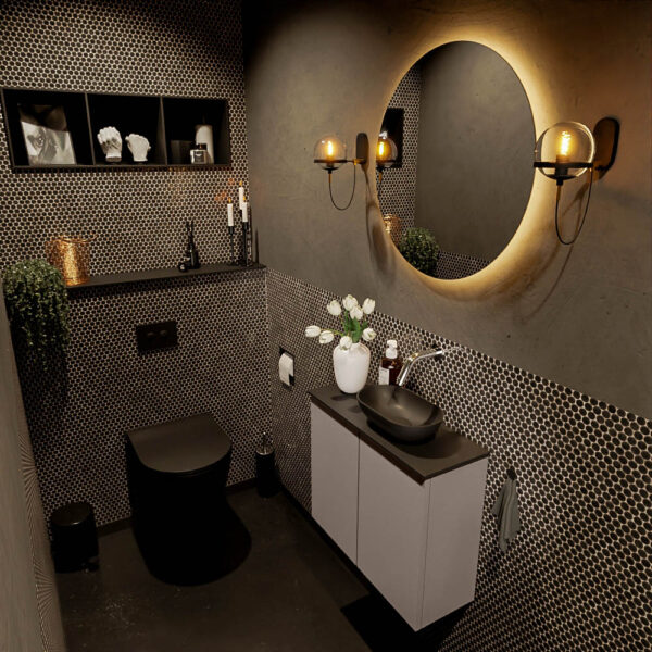 MONDIAZ FOWY toiletmeubel 60cm kleur smoke. Waskom positie rechts kleur urban | urban. Zonder kraangat