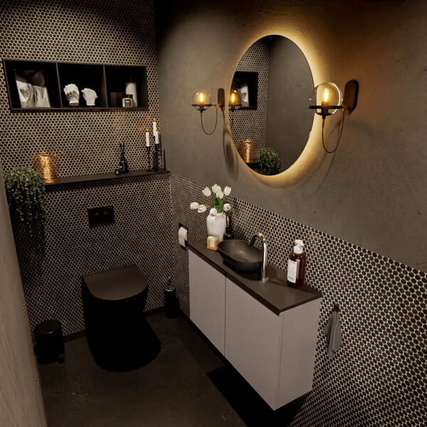 MONDIAZ FOWY toiletmeubel 80cm kleur smoke. Waskom positie midden kleur urban | urban. Met 1 kraangat