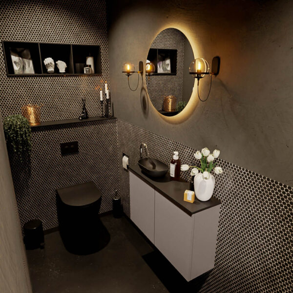 MONDIAZ FOWY toiletmeubel 80cm kleur smoke. Waskom positie links kleur urban | urban. Met 1 kraangat