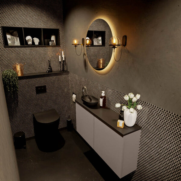MONDIAZ FOWY toiletmeubel 100cm kleur smoke. Waskom positie links kleur urban | urban. Met 1 kraangat