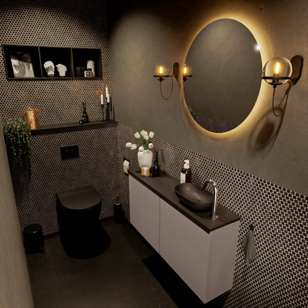 MONDIAZ FOWY toiletmeubel 100cm kleur smoke. Waskom positie rechts kleur urban | urban. Met 1 kraangat