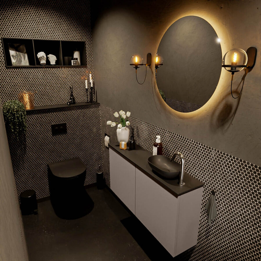 MONDIAZ FOWY toiletmeubel 100cm kleur smoke. Waskom positie rechts kleur urban | urban. Met 1 kraangat
