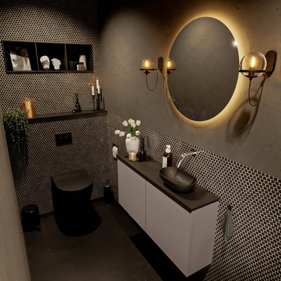 MONDIAZ FOWY toiletmeubel 100cm kleur smoke. Waskom positie rechts kleur urban | urban. Zonder kraangat