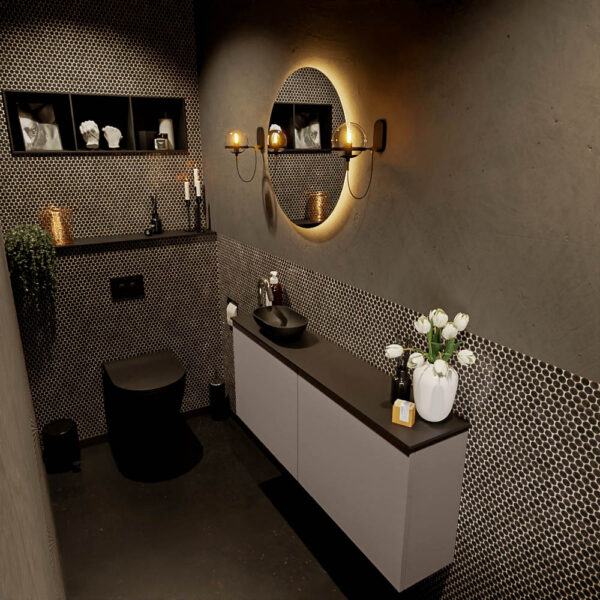 MONDIAZ FOWY toiletmeubel 120cm kleur smoke. Waskom positie links kleur urban | urban. Met 1 kraangat