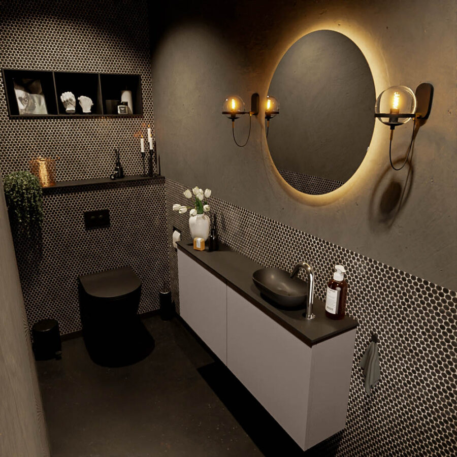 MONDIAZ FOWY toiletmeubel 120cm kleur smoke. Waskom positie rechts kleur urban | urban. Met 1 kraangat