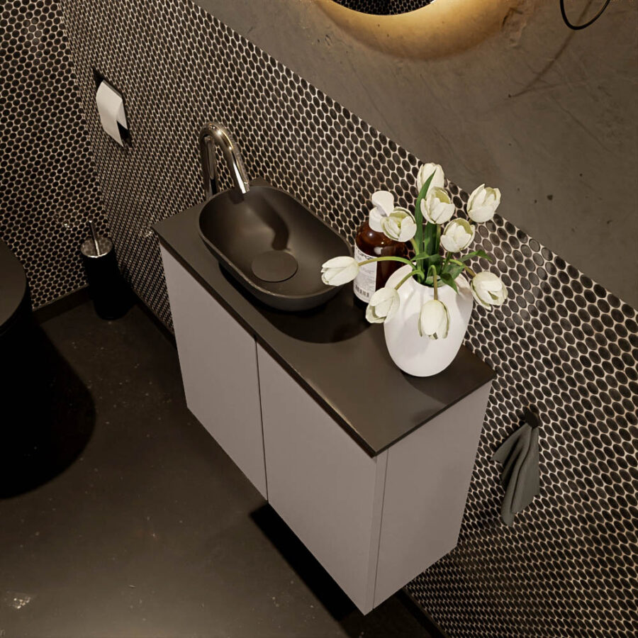 MONDIAZ FOWY toiletmeubel 60cm kleur smoke. Waskom positie links kleur urban | urban. Met 1 kraangat - Afbeelding 3