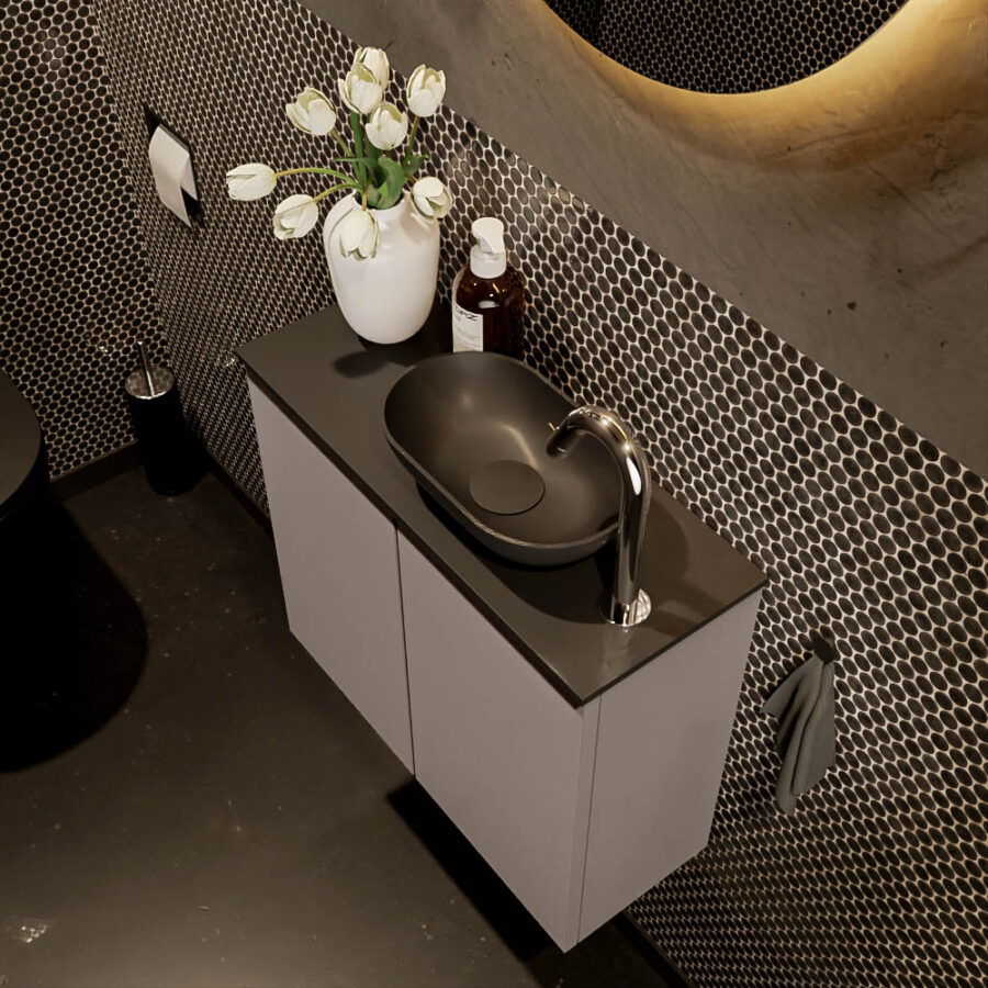MONDIAZ FOWY toiletmeubel 60cm kleur smoke. Waskom positie rechts kleur urban | urban. Met 1 kraangat - Afbeelding 3