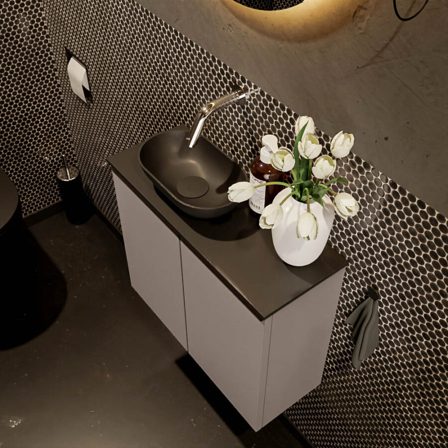 MONDIAZ FOWY toiletmeubel 60cm kleur smoke. Waskom positie links kleur urban | urban. Zonder kraangat - Afbeelding 3