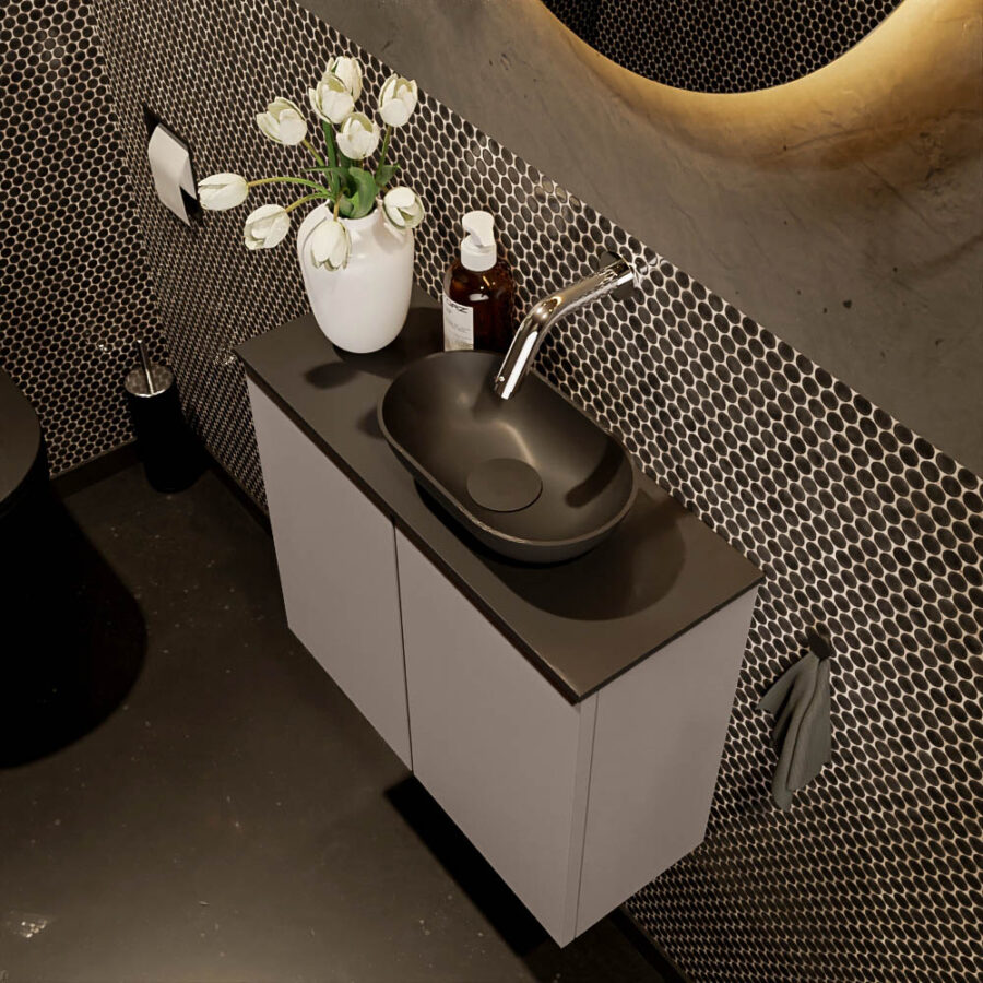 MONDIAZ FOWY toiletmeubel 60cm kleur smoke. Waskom positie rechts kleur urban | urban. Zonder kraangat - Afbeelding 3