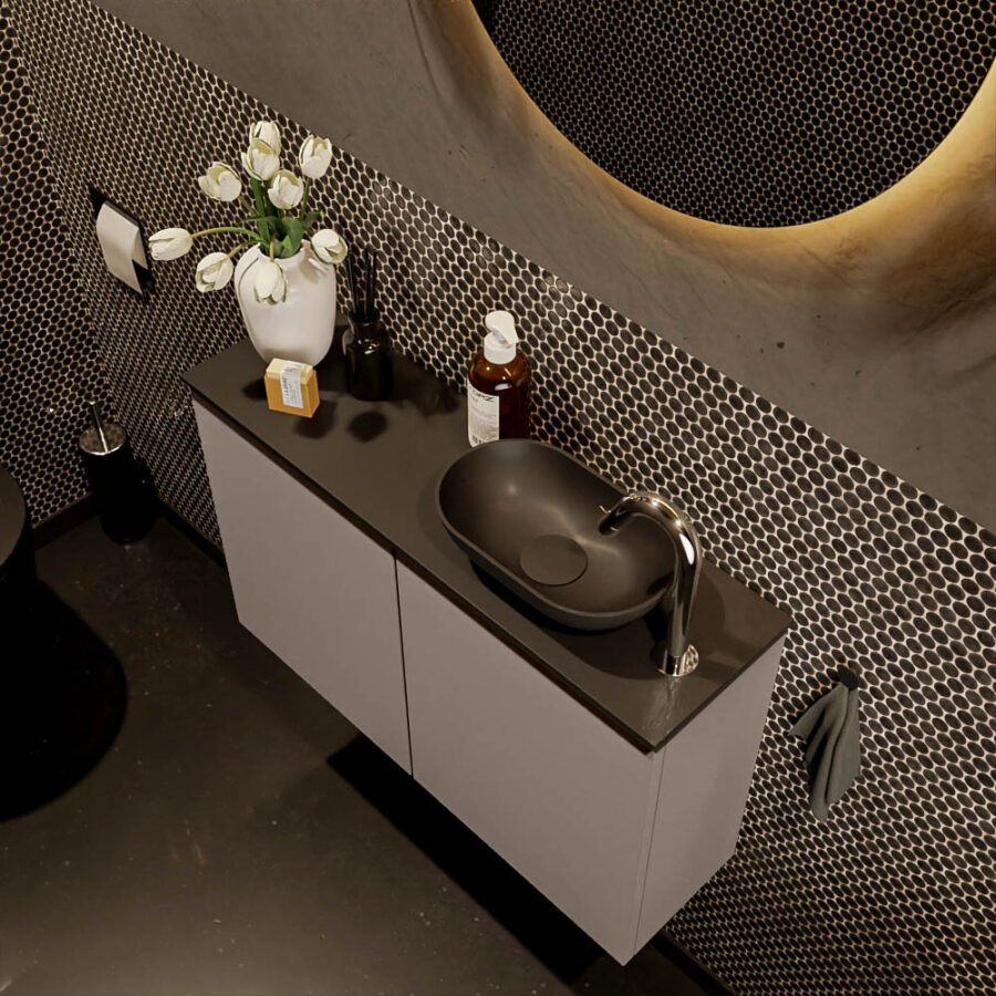MONDIAZ FOWY toiletmeubel 80cm kleur smoke. Waskom positie rechts kleur urban | urban. Met 1 kraangat - Afbeelding 3