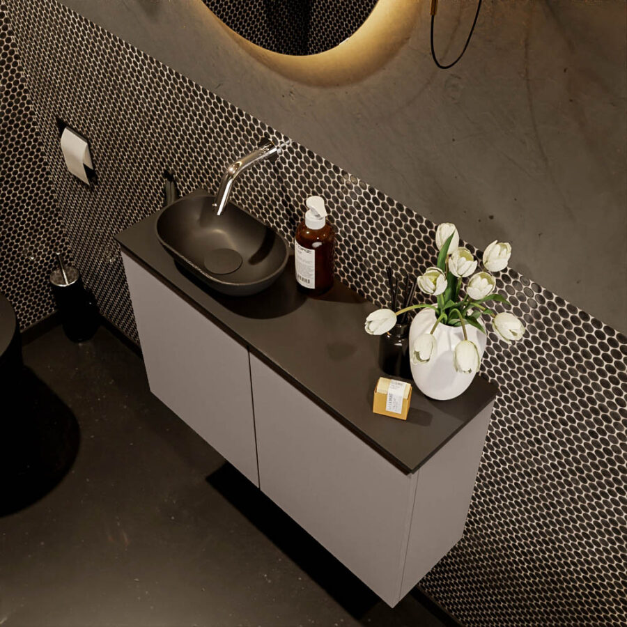 MONDIAZ FOWY toiletmeubel 80cm kleur smoke. Waskom positie links kleur urban | urban. Zonder kraangat - Afbeelding 3