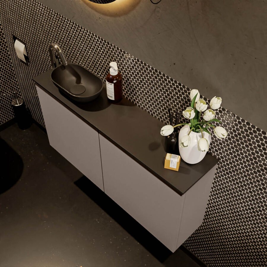 MONDIAZ FOWY toiletmeubel 100cm kleur smoke. Waskom positie links kleur urban | urban. Met 1 kraangat - Afbeelding 3