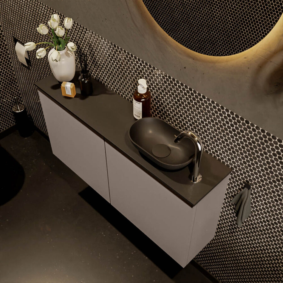 MONDIAZ FOWY toiletmeubel 100cm kleur smoke. Waskom positie rechts kleur urban | urban. Met 1 kraangat - Afbeelding 3