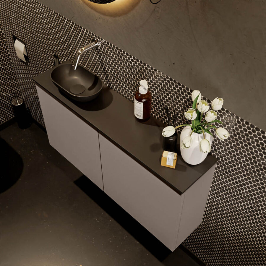 MONDIAZ FOWY toiletmeubel 100cm kleur smoke. Waskom positie links kleur urban | urban. Zonder kraangat - Afbeelding 3