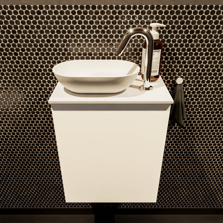 MONDIAZ FOWY toiletmeubel 40cm kleur talc. Waskom positie links kleur talc | talc. Met 1 kraangat - Afbeelding 2