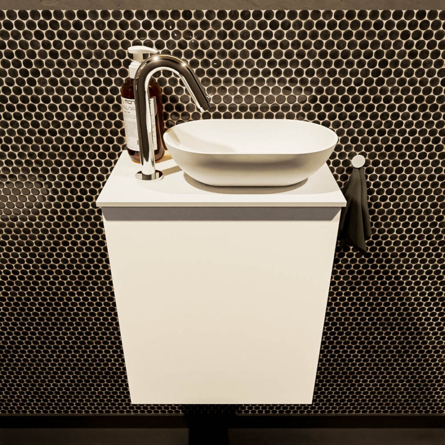 MONDIAZ FOWY toiletmeubel 40cm kleur talc. Waskom positie rechts kleur talc | talc. Met 1 kraangat - Afbeelding 2