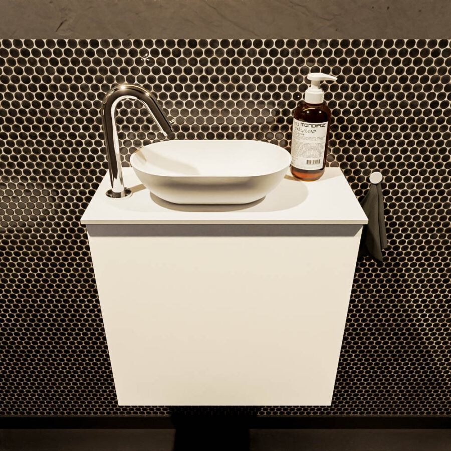 MONDIAZ FOWY toiletmeubel 50cm kleur talc. Waskom positie links kleur talc | talc. Met 1 kraangat - Afbeelding 2