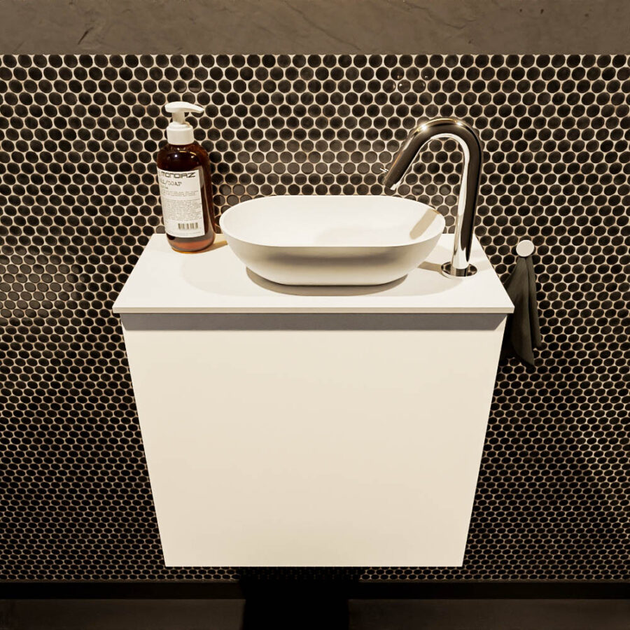 MONDIAZ FOWY toiletmeubel 50cm kleur talc. Waskom positie rechts kleur talc | talc. Met 1 kraangat - Afbeelding 2
