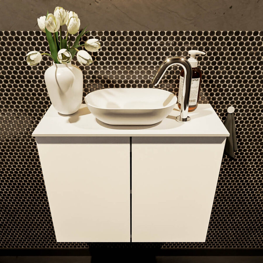 MONDIAZ FOWY toiletmeubel 60cm kleur talc. Waskom positie midden kleur talc | talc. Met 1 kraangat - Afbeelding 2