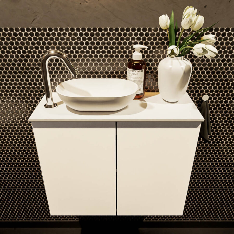 MONDIAZ FOWY toiletmeubel 60cm kleur talc. Waskom positie links kleur talc | talc. Met 1 kraangat - Afbeelding 2