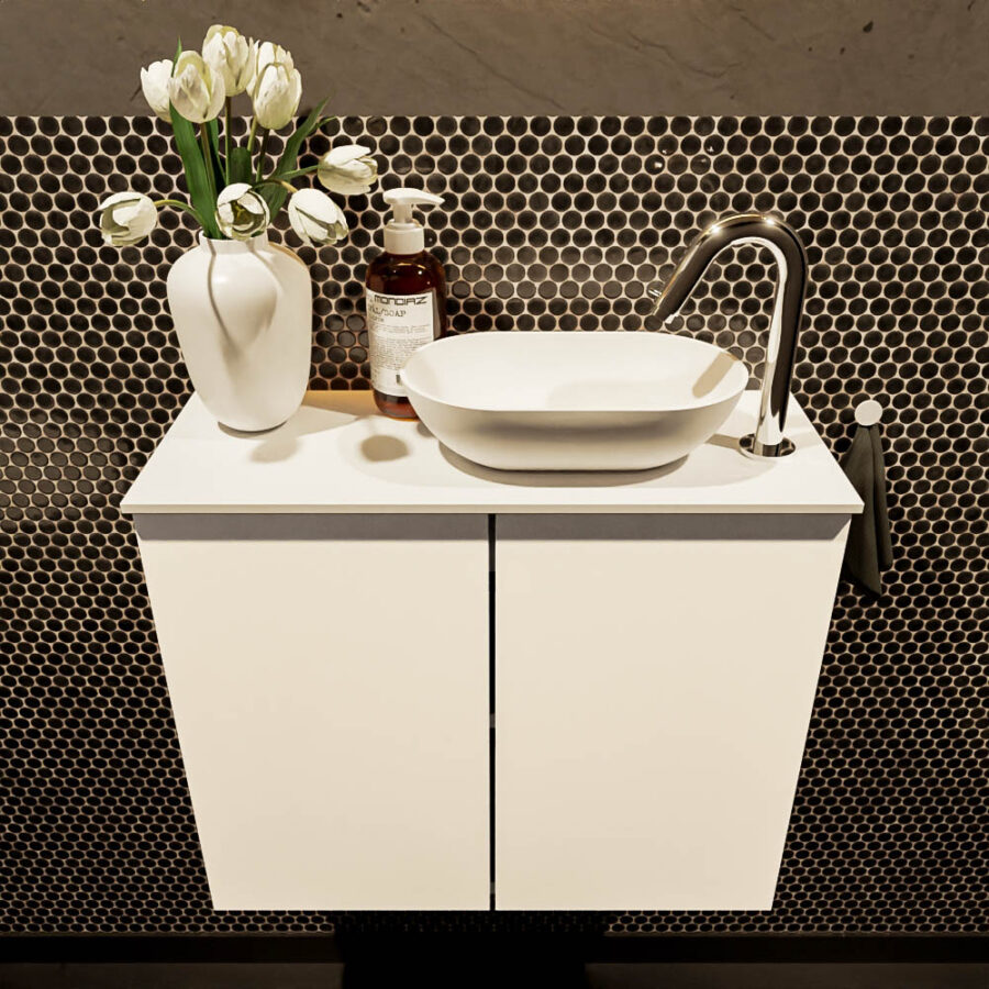 MONDIAZ FOWY toiletmeubel 60cm kleur talc. Waskom positie rechts kleur talc | talc. Met 1 kraangat - Afbeelding 2