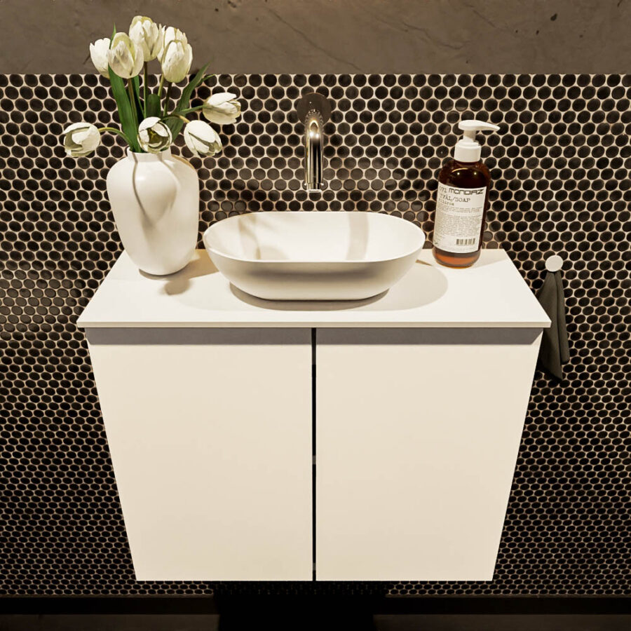 MONDIAZ FOWY toiletmeubel 60cm kleur talc. Waskom positie midden kleur talc | talc. Zonder kraangat - Afbeelding 2