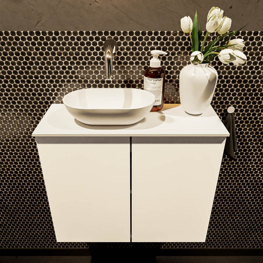 MONDIAZ FOWY toiletmeubel 60cm kleur talc. Waskom positie links kleur talc | talc. Zonder kraangat - Afbeelding 2