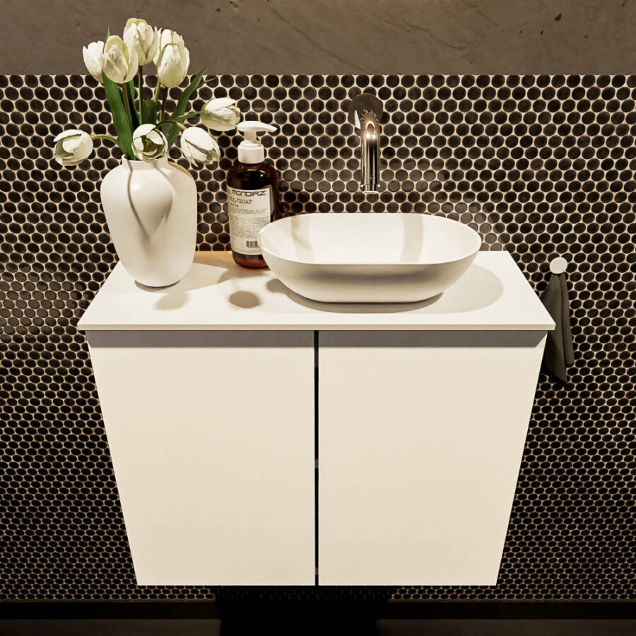 MONDIAZ FOWY toiletmeubel 60cm kleur talc. Waskom positie rechts kleur talc | talc. Zonder kraangat - Afbeelding 2