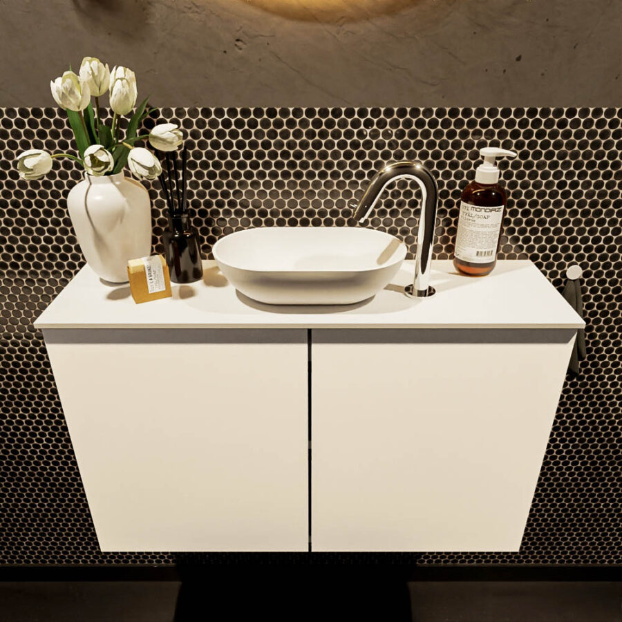 MONDIAZ FOWY toiletmeubel 80cm kleur talc. Waskom positie midden kleur talc | talc. Met 1 kraangat - Afbeelding 2