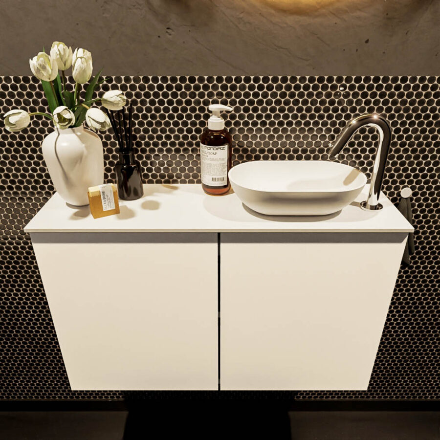 MONDIAZ FOWY toiletmeubel 80cm kleur talc. Waskom positie rechts kleur talc | talc. Met 1 kraangat - Afbeelding 2