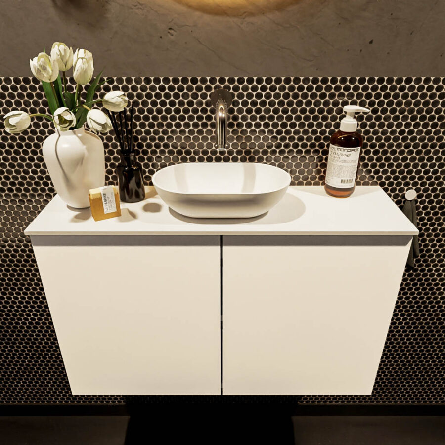 MONDIAZ FOWY toiletmeubel 80cm kleur talc. Waskom positie midden kleur talc | talc. Zonder kraangat - Afbeelding 2