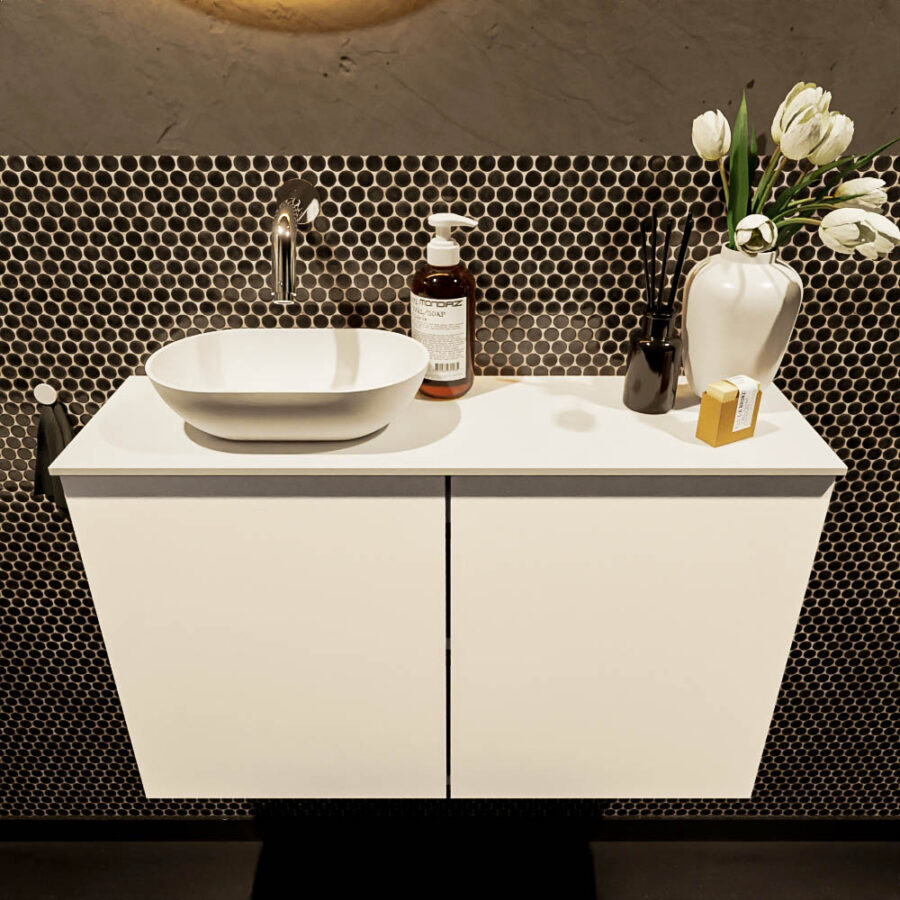 MONDIAZ FOWY toiletmeubel 80cm kleur talc. Waskom positie links kleur talc | talc. Zonder kraangat - Afbeelding 2