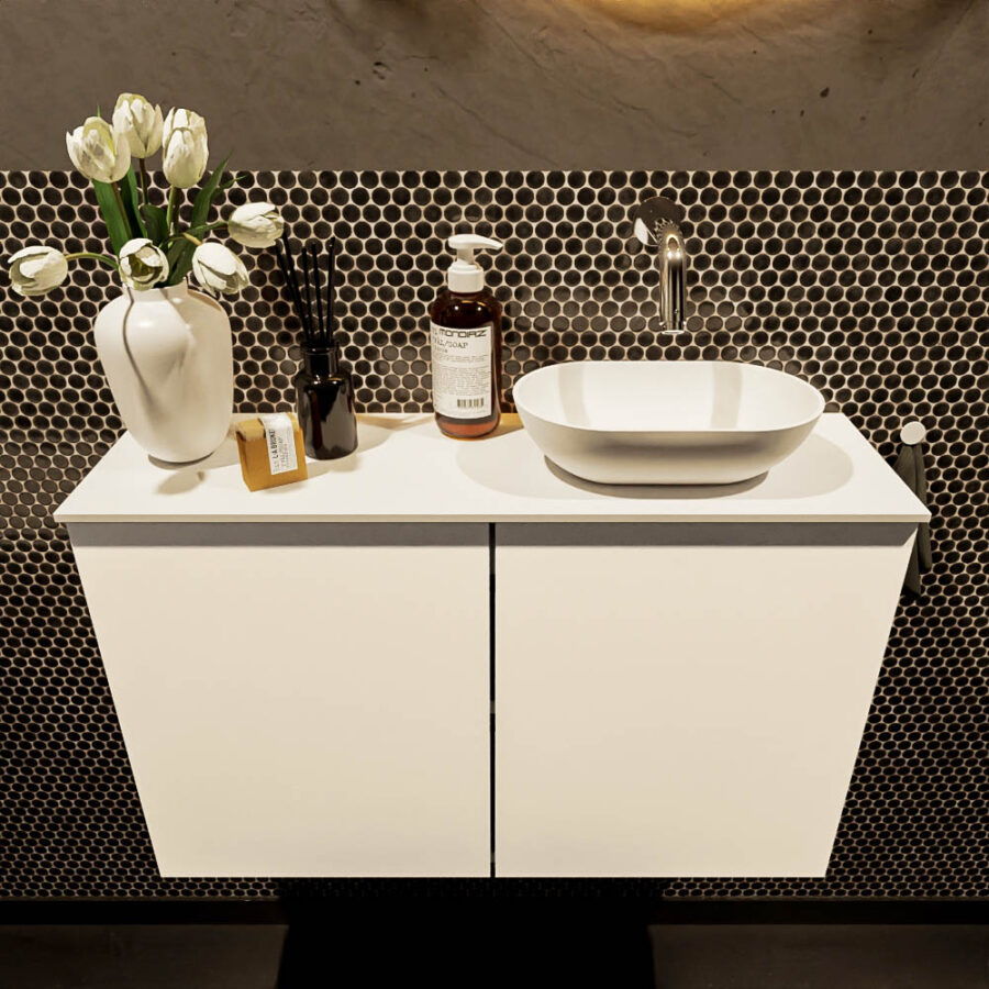 MONDIAZ FOWY toiletmeubel 80cm kleur talc. Waskom positie rechts kleur talc | talc. Zonder kraangat - Afbeelding 2