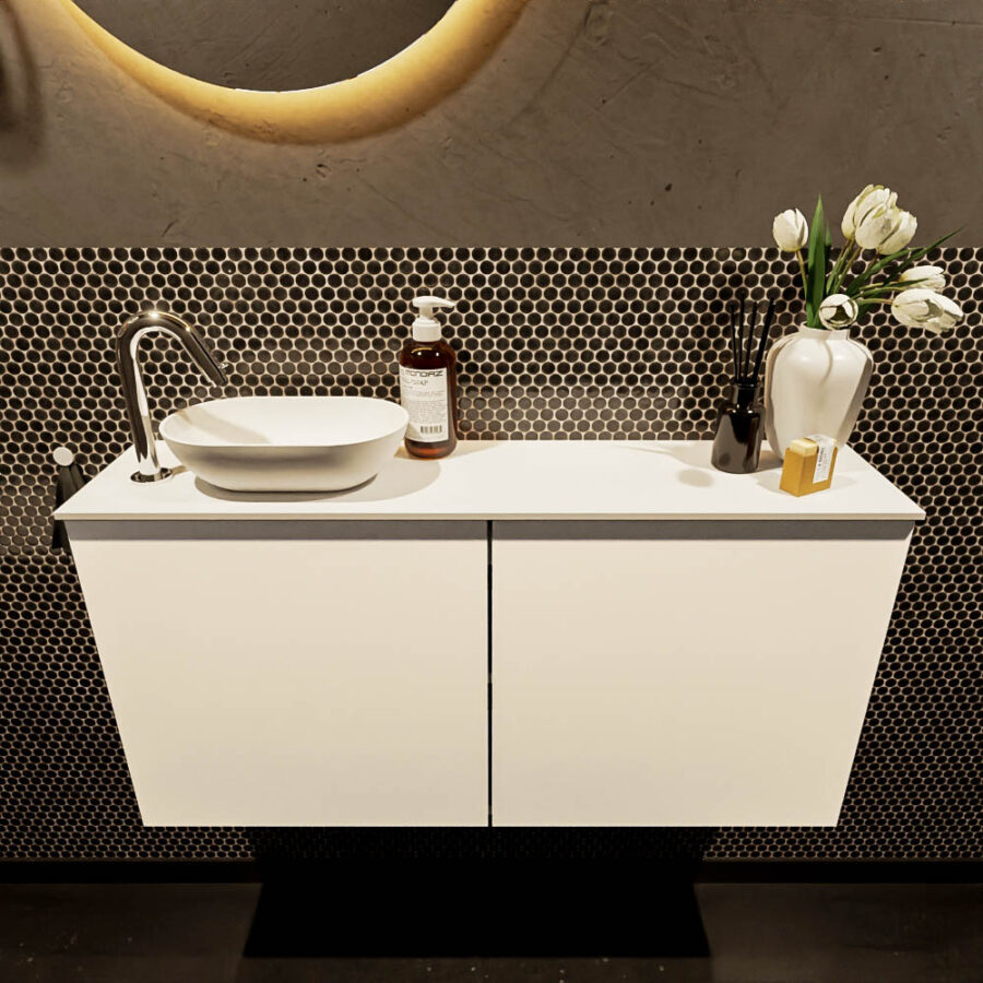 MONDIAZ FOWY toiletmeubel 100cm kleur talc. Waskom positie links kleur talc | talc. Met 1 kraangat - Afbeelding 2